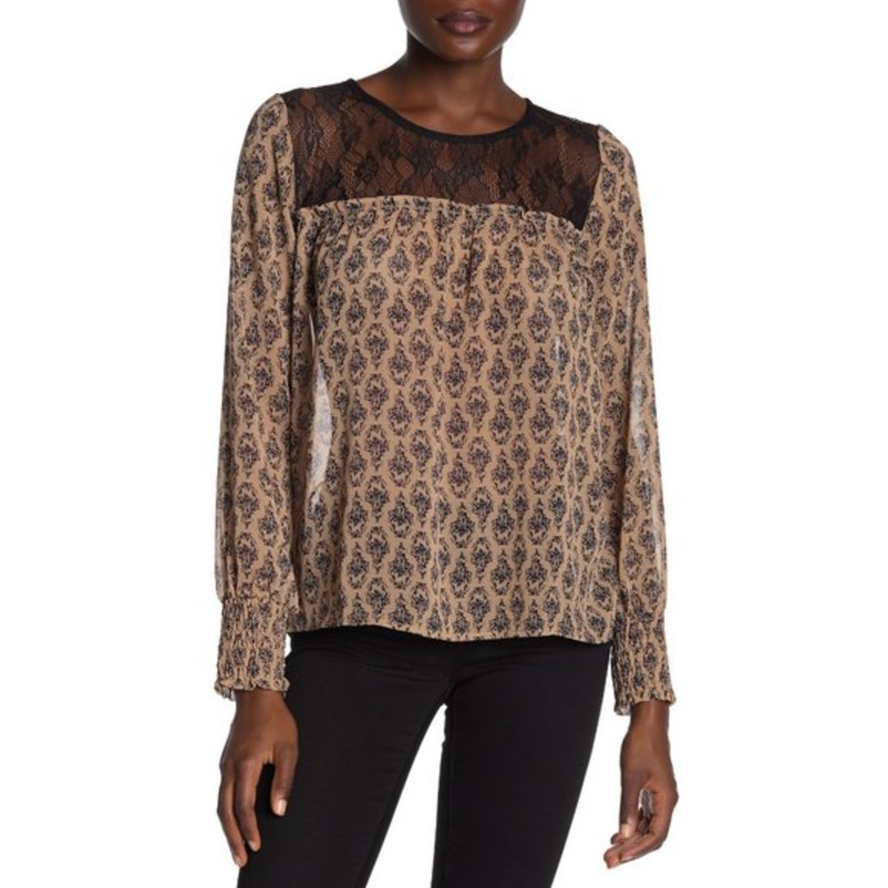 NWT Nordstrom Pleione Lace Trim Chiffon Blouse